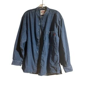 Bugle Boy Denim Shirt Mens Large Band Collar Long Sleeve Casual Button Up